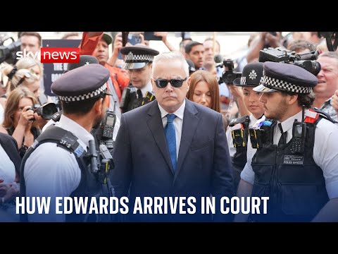 Huw Edwards arrives in court after being charged with making indecent images of children